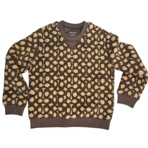 Coach Signature Logo Sherpa Fleece Pullover Sweatshirt Brown Tan Women’s S